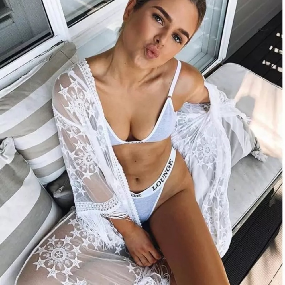 SOLD OUT Bohemian Star Embroidered Sheer Mesh Duster Wrap - Picture 3 of 12